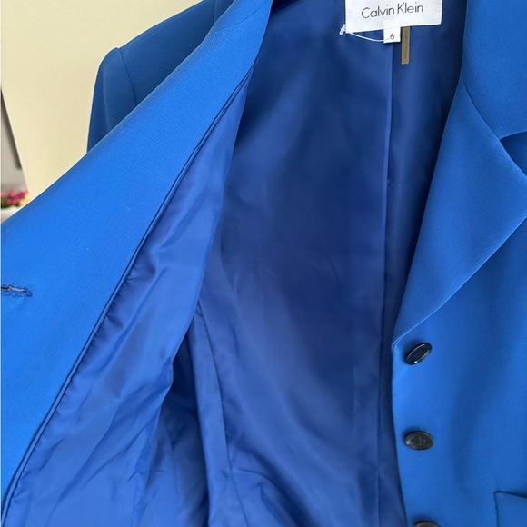 NWT Calvin Klein Blue Cropped Blazer with Notched Lapel - Picture 4 of 12